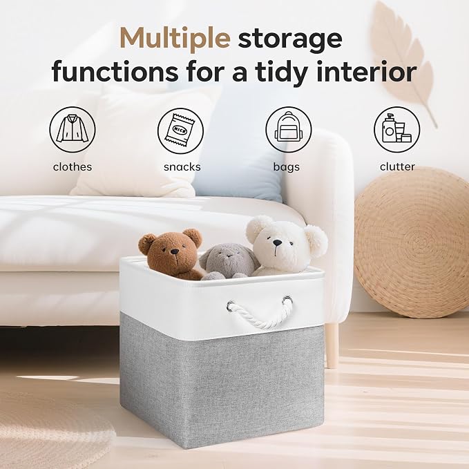 ECDYQXVU 13x13x13 Inch Storage Cube Bins Foldable Organizer Baskets 6 Pack | Soft Cotton Handles, Premium EVA Fabric, Hard Cardboard Bottom, Sturdy Metal Rim, Closet Shelf, Living Room, Bedroom, Laundry