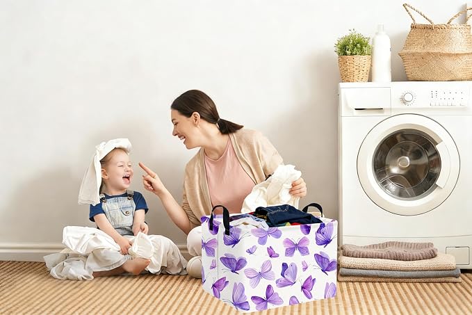 Rectangular Purple butterfly basket,Girls Storage Bin Organizer,Baby Storage Basket,Kids Storage Baskets for kids Bedroom,Gift bin,Butterflies house Decor,Gift baskets(Purple butterfly)