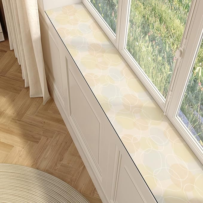 Cut-to-fit Narrow Window Sill Mat,Absorbent Window Sill Cushion Pad Non-Slip Backing,Customizable Decorative Window Sill Protector Cover for Dog Cat Pets(39" L x 4" W, Flower I)