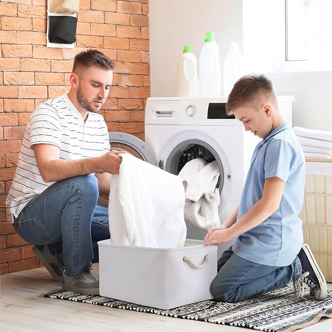 Fabric Storage Bin, Large 1 Pack 15.7L*11.8W*8.3H Storage Basket for Home Storage and Organization, Shelf Basket with Cover for Living Room Bedroom Closet（White
