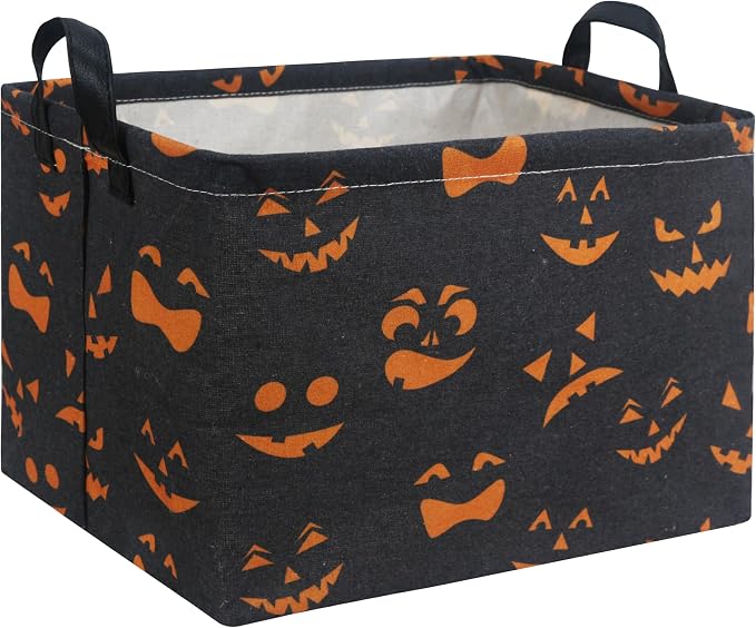 Rectangular Halloween Basket for Boys and Girls Kids Trick or Treat Pumpkin Basket for Halloween Parties Cute Storage Bin Organizer Box Room Decor(Black Pumpkin Face)