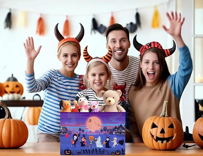 Large Halloween Themed Candy Gift Boo Basket for Kids Baby Personalized Adults Storage Bin Fall Decor(Line Up Spooky)