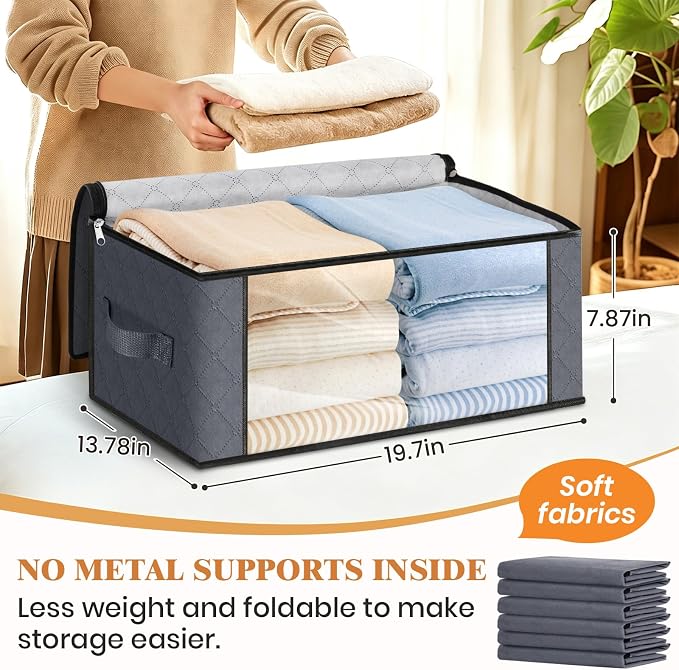 35L Closet Organizers, Foldable Under Bed Storage Containers | Storage Bags with Zippers,Window and Handles for Organizing Bedroom, Closet, Clothing,Organization with Handle