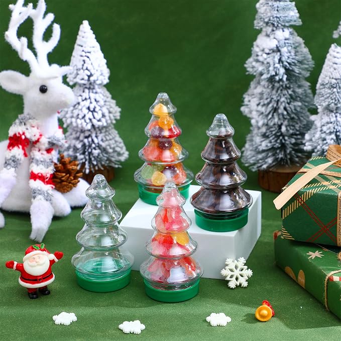 6pcs Christmas Tree Candy Jar Set, Pet Plastic Candy Storage Bottles with Lightweight Xmas Tree Shape, for Christmas Holiday Party Favors and Wedding Decorations