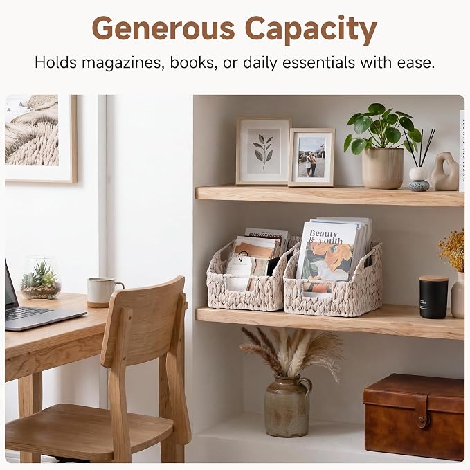 StorageWorks Pantry Baskets for Organizing, White Wicker Baskets, 2-Pack | Water Hyacinth Pantry Baskets for Organizing, Wicker Baskets with Handles, Woven Baskets for Pantry Storage, White Baskets
