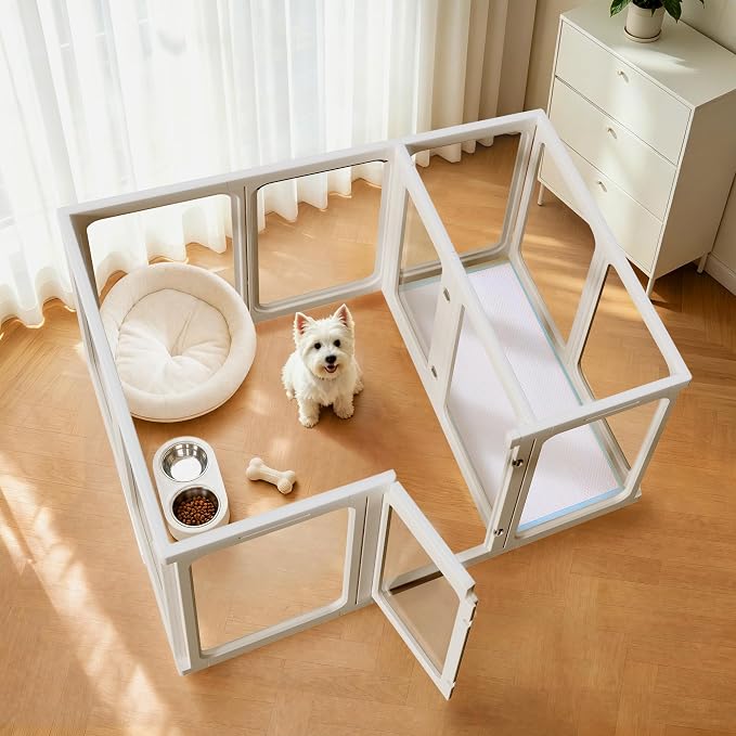Jalove Acrylic Indoor Dog Playpen for Small and Medium Dogs, 24 inch, 2 Panels, Includes 1 Gate & 1 Panel, White