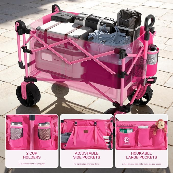 EVER ADVANCED Folding Push Wagon with Canopy, Shopping Cart with Brakes | Portable Collapsible Wagon Cart with All-Terrain Big Wheels for Camping, Beach, Sports