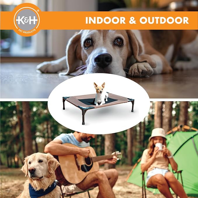 K&H Outdoor Elevated Dog Bed, Cooling Raised Dog Bed, Chocolate, Large