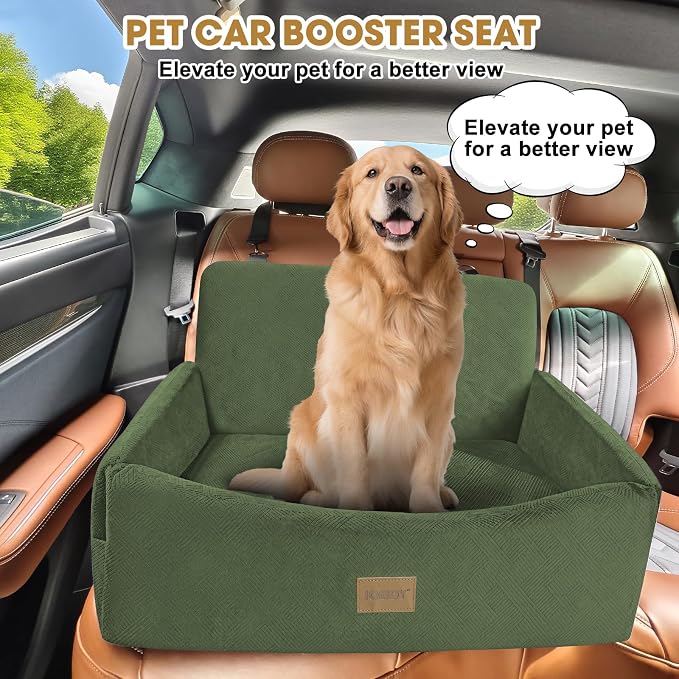 JOEJOY Dog Car Seat for Large Medium Sized Dogs Under 55 lbs, Dog Booster Seat for 2 Small Dogs with Detachable Washable Cover, Memory Foam Pet Car Seat with 2 Safety Belts and Storage Pockets