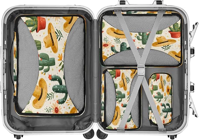 Packing Cubes for Travel, Western Cowboy Travel Luggage Packing Organizers for Women Men, Large Custom Toiletries Bag for Clothes Shoes, Cactus Desert