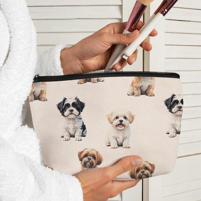 Shih Tzu Dog Makeup Bag, Shih Tzu Lovers Gifts Cosmetic Bag for Women, Dog Mom Lovers Owner Gifts for Women Christmas, Pet Lover Gift Zipper Travel Makeup Pouch for Purse