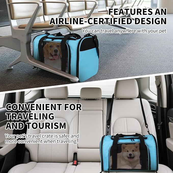Pet Carriers Soft-Sided Airline Approved Carrier Bag for Small Cats Dogs (Medium,Blue)