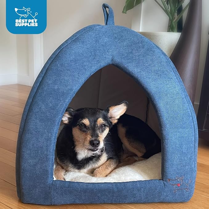 Best Pet Supplies Cat Bed for Indoor Cat, Domed Tent House with Removable Pillow, Covered Cat Cave for Small Dog, Puppies and All Breeds of Cats - Navy, 16 x 16 x H:14"