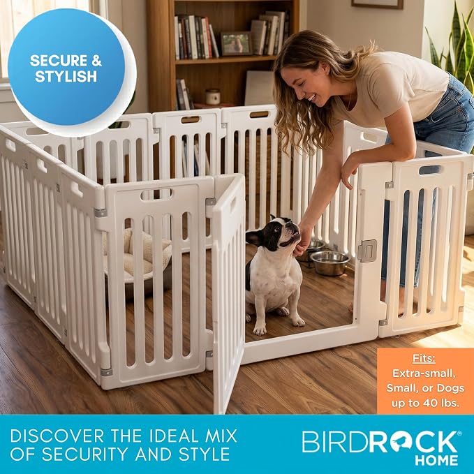 BIRDROCK HOME Pet Playpen with Door | 12 Panel | Strong Plastic | Puppy Safety Fence Pen Playpen | Non-Slip and Secure Dog Gate | White | 13-Panel Durable Plastic Playpen for Puppies and Small Dogs, Pet Pen with Non-Slip Suction Cups, Indoor/Outdoor Pe...