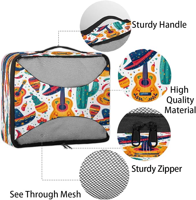 Packing Cubes for Travel, Wild Tropical Cactus Travel Luggage Packing Organizers for Women Men, Large Custom Toiletries Bag for Clothes Shoes, Cowboy Hat