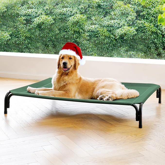 Elevated Dog Bed Outdoor Cooling Raised Cot for XL Dogs, Green 48.8in | Tool-Free Installation; Washable Cooling Breathable Mesh; Anti-Slip Feet; Indoor & Outdoor Use