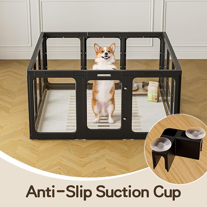 Jalove 12PCS Dog Playpen Clear Puppy Playpen Indoor, 30" H Easy Assemble | Ideal for Small to Medium Dogs,Relieves Pet Anxiety, Transparent Small Pet Play Pen, Sturdy Crate Whelping Cage, Black