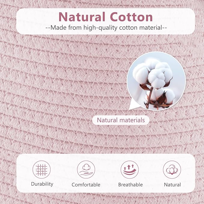 ECDYQXVU 15x10x9 Inch Woven Cotton Rope Storage Basket, 3 Pack | Foldable Design, Built-in Handles, Space-saving Organizer for Living Room, Bedroom, Laundry, Shelves, Clothes, Towels