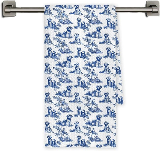 Chicimln Chinoiserie Schnauzer Kitchen Towels, Schnauzer Gifts for Women Men Decorative Hand Towels for Bathroom, Blue and White Dog Dish Tea Towel Drying Cloth for Kitchen Decor, 16x24 Inch