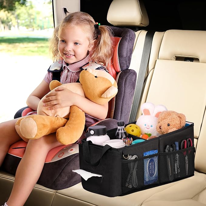 HEYSKAY Backseat Car Organizer Car Caddy Passenger Seat Organizer for Kids | Collapsible Small Car Storage, Console Front Seat Car Organizer for Truck, SUV and Minivan, Adjustable Compartment Space