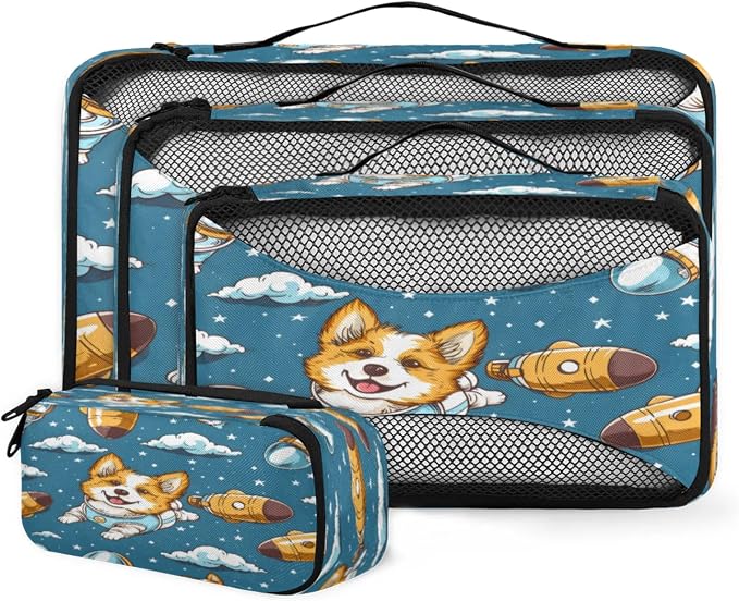 Packing Cubes for Travel, Corgi Dogs Travel Luggage Packing Organizers for Women Men, Large Custom Toiletries Bag for Cosmetics Toiletries, Universe Space