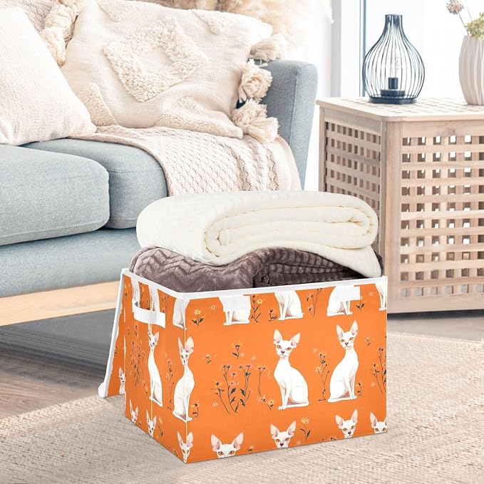 Beauty Sphynx Cats Orange Storage Bin Organizers And Storage With Lid for Shoe Shelves
