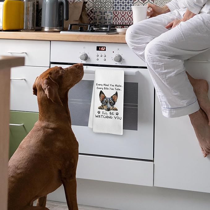 Funny Blue Heeler Australian Cattle Dog Kitchen Towels Decor, Blue Heeler Australian Cattle Dog Gifts for Women, Every Meal You Make Every Bite You Take Dish Hand Towels for Kitchen, 16x24In