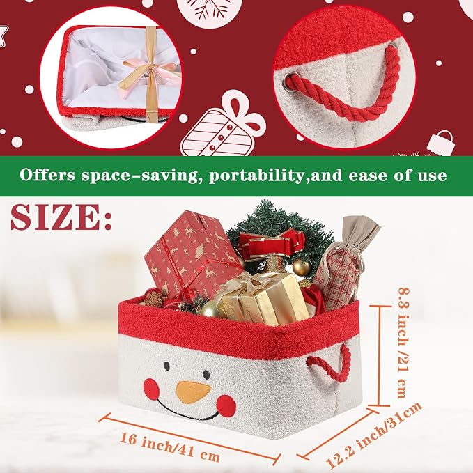 Christmas Gift Basket, Large Red Collapsible Storage Basket with Handles, Empty Holiday Basket for Gifts, Blankets, Baby Items and Home Christmas Decorations