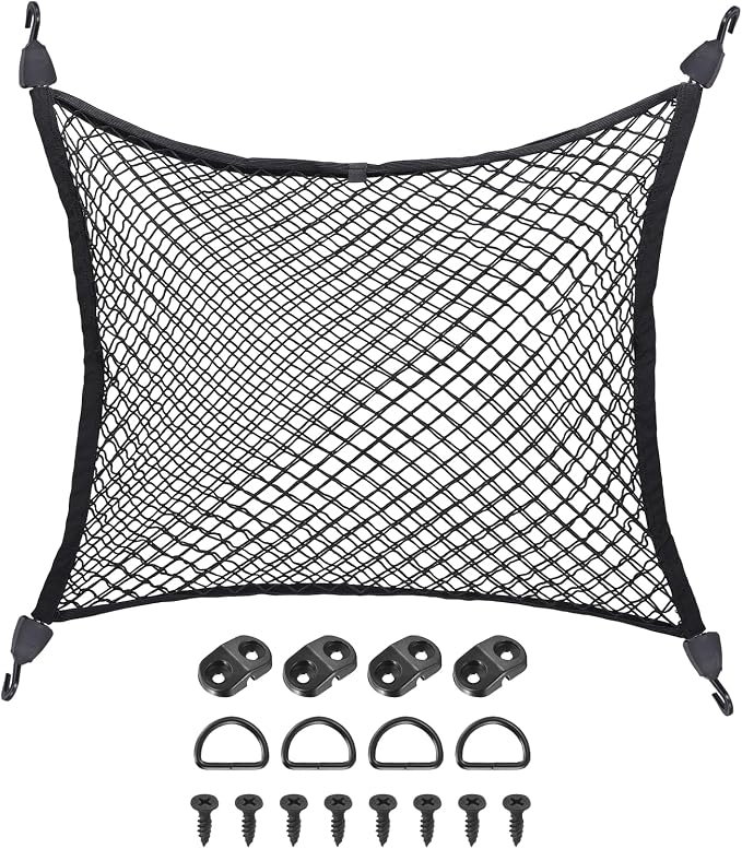 PATIKIL Truck Cargo Net, (39.4 x 31.5 Inch, Black) with Base and D-Ring | Double Elastic Adjustable Trunk Bed Net Stretchable Mesh Storage Organizer Heavy Duty for Pickup Trucks SUV Cars