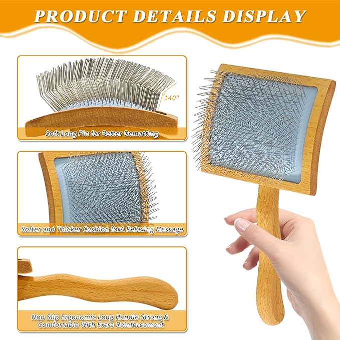 Slicker Brush For Dogs,Large Long Wooden Handle Dog Grooming Brush for Goldendoodles, Poodles & Labradoodles for Dematting, Deshedding & Removing Tangles on Medium to Long Haired Dogs