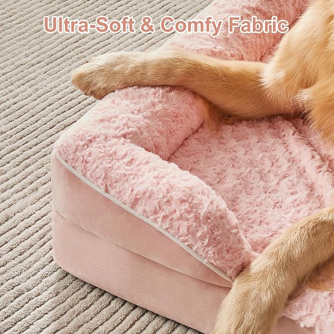 WNPETHOME Orthopedic Washable XL Dog Bed for Senior Dog Cozy Sleep | Extra Large Waterproof Big Soft Dog Couch Sofa Bed for Dogs Relax with Removable Cover Supportive Pet Bed Pink 42x30 Inch