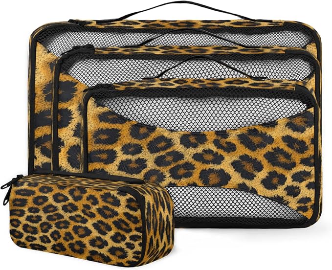 4 Set Packing Cubes for Travel, Leopard Print Animal Skin Packing Cubes for Women, Travel Luggage Packing Organizers, Packing Cube Set, Leopard Print