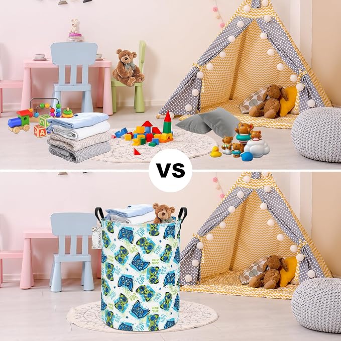 Game Storage Bin Foldable Nursery Basket | Foldable with Waterproof PE Coating Organizer Bin for Kids Boys and Girls,Office,Bedroom,Clothes