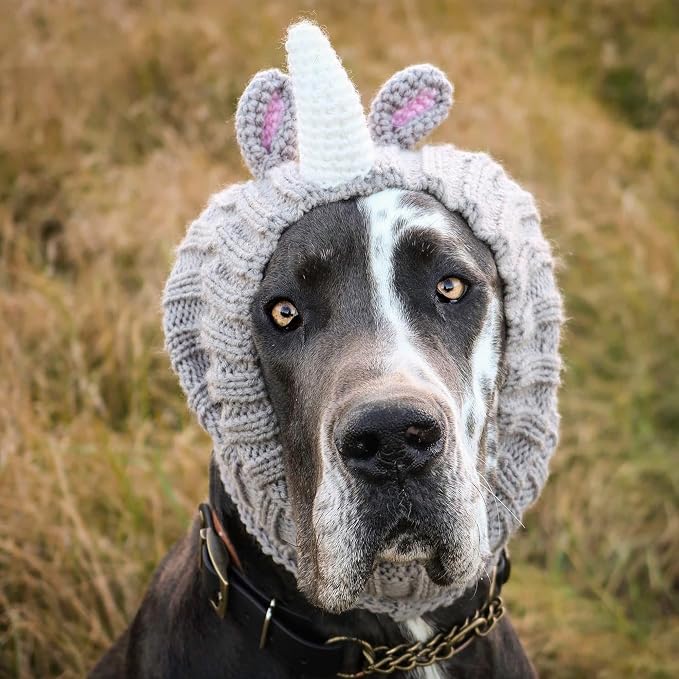 Zoo Snoods Rhino Costume - Knit Dog Snood Ear Wrap for Pets, Warm Neck Cover for Halloween and Winter (Large)