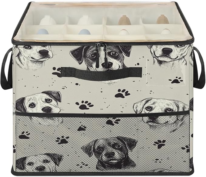 TropicalLife Cute Puppy Dogs Shoe Organizer for Closet | Paw Print Foldable Shoe Storage Organizer Box Bin with Adjustable Dividers and Clear Cover, Fits up to 16-32 Pairs