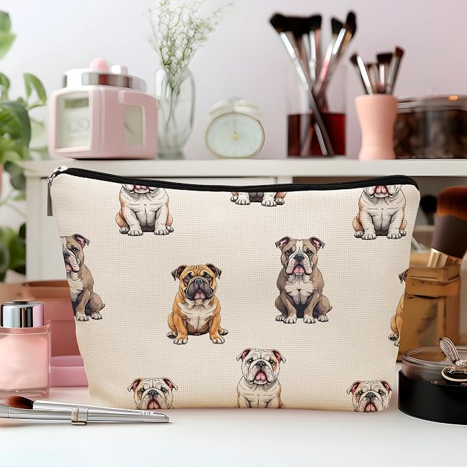 English Bulldog Dog Makeup Bag, English Bulldog Lovers Gifts Cosmetic Bag for Women, Dog Mom Lovers Owner Gifts for Women Christmas, Pet Lover Gift Zipper Travel Makeup Pouch for Purse