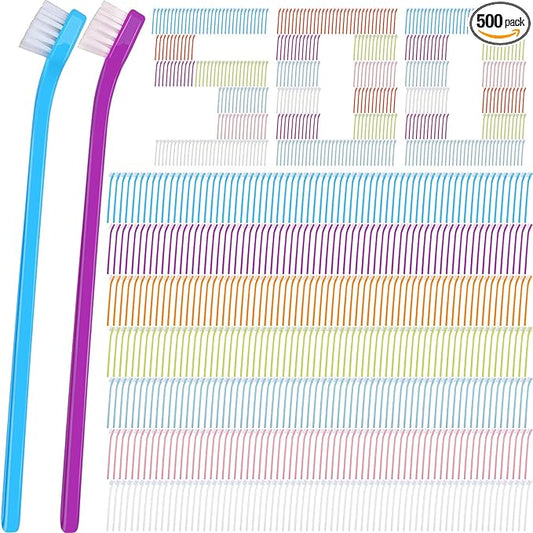 Tioncy 500 Count Small Dog Toothbrush Bulk Pack Long Handle Pet Toothbrushes with Soft Bristles, Dental Care Teeth Cleaning Kit for Small Breed Dogs, Cats, and Puppies (7 Colors)