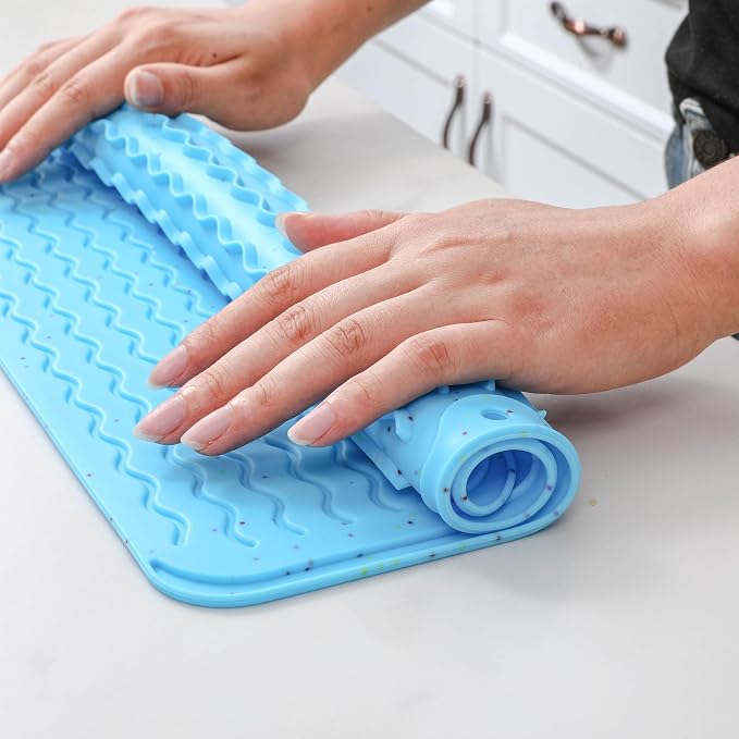 CAKETIME 2 Pack Colorful Silicone Dish Drying Mat for Kitchen Counter Multiple Usage for Cooking Camping Office Table Desk Coffee Cute Gadgets Pioneer Woman Stuff Extra Large 24"*18" Blue