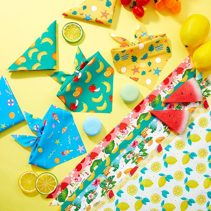 Abbylike 50 Pieces Summer Themed Dog Bandanas Bulk Hawaiian Dog Bandanas for Pets Triangle Kerchief Scarf Bibs Set for Summer Pets Dogs Party Costume Accessories, 25 Styles (19.7 x 13.8 x 13.8)