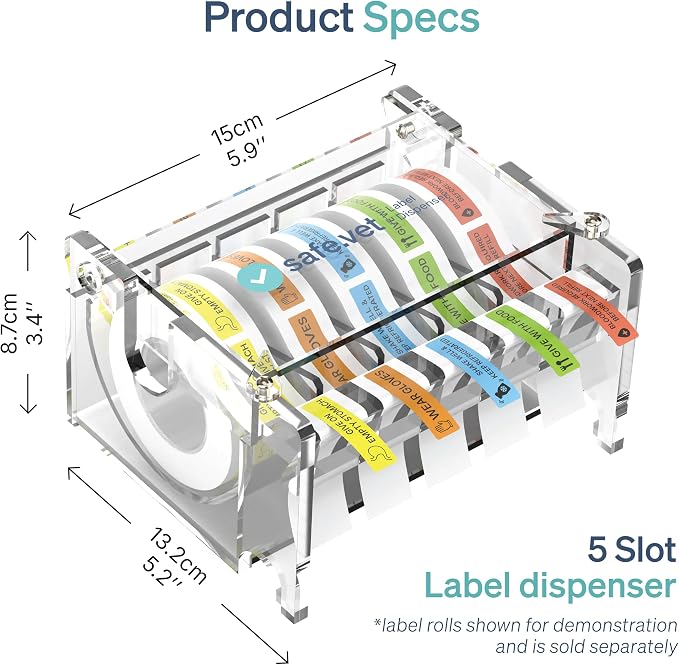 Veterinary Syringe Label Dispenser by Safe Vet | Countertop Injectable & Pharmacy Label Organizer for Vet Clinics, ICU, Surgery & Anesthesia (5 Slots)
