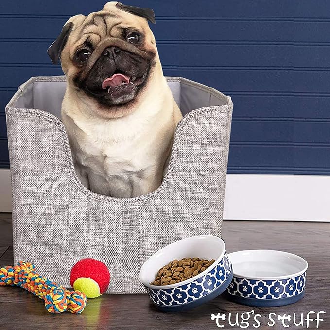 Tug's Stuff Premium Dog Toy Bin & Blanket Basket - Living Room & Nursery Storage, Easy to Clean, Collapsible, Perfect for Toy Organization - 13'x13'x11' - Grey