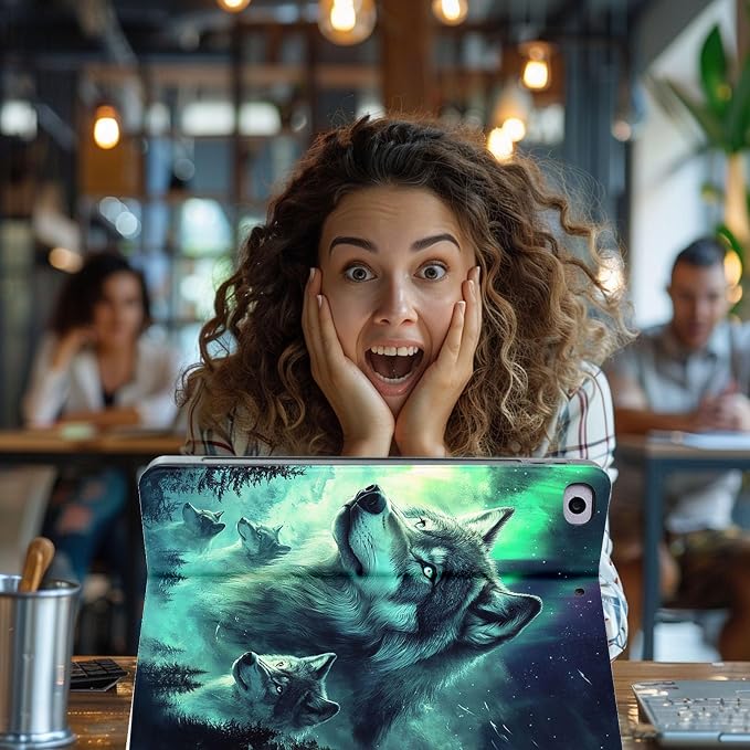 for Microsoft Surface Pro 7 Plus,Surface Pro 7/6/5/4 12.3" Tablet Case,Auto Wake/Sleep,Adjustable Stand Protective Cover - Wolf Northern Lights