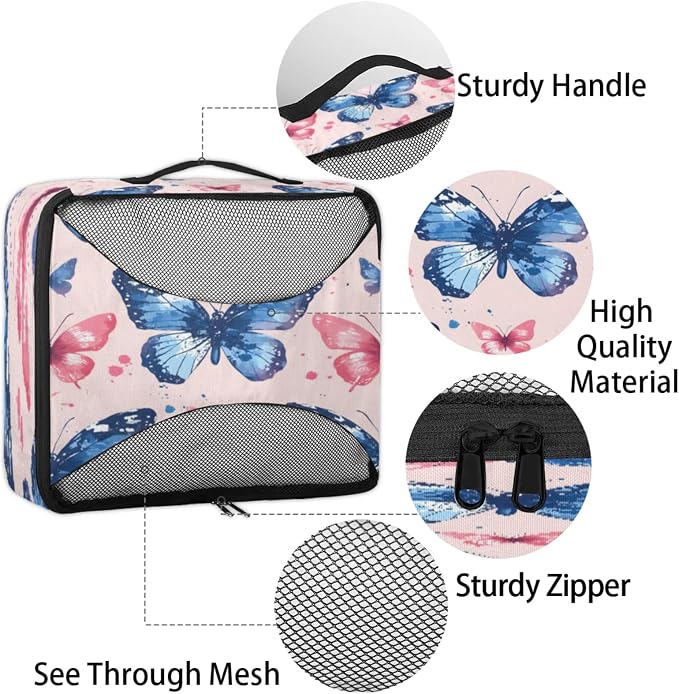Packing Cubes for Travel, Colorful Butterfly Travel Luggage Packing Organizers for Women Men, Large Custom Toiletries Bag for Clothes Shoes, Cute Butterfly
