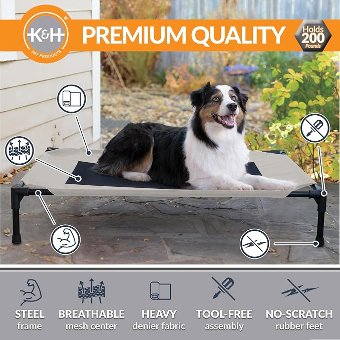 K&H Outdoor Elevated Dog Bed, Cooling Raised Dog Bed, Large 42x30in, Taupe | Pet Cot for Medium & Large Pets, Breathable Mesh Center Hammock Design, Indoor/Outdoor Washable Cover, 42x30in