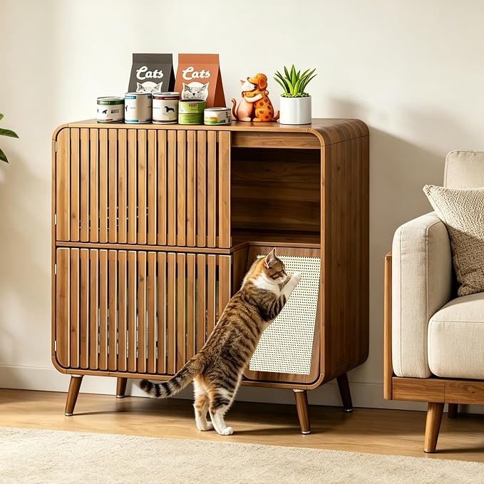 Dog Proof Cat Feeding Station, Pet Feeding Station with Storage