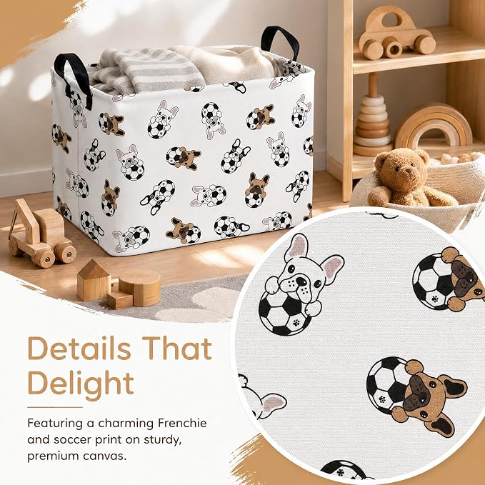Large Dog Toy Basket Puppy Box Storage Bin (Brown Black) | Holder French Bulldog Stuff Organizer, Room Decor Gifts