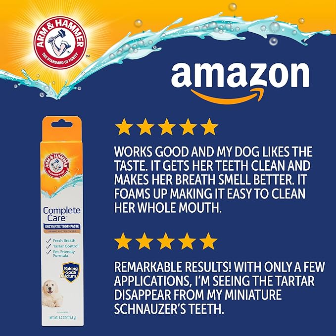 Arm & Hammer Complete Care Enzymatic Puppy Toothpaste, Peanut Butter Flavor, Enzymatic Dog Toothpaste for Puppies, Baking Soda + Calcium Formula, 6.2oz