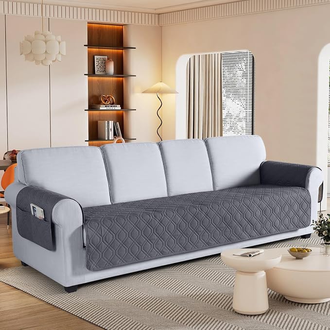 VANSOFY Waterproof Oversized Couch Cover for Pets, Dark Gray, 78.7" | Non-Slip, Washable, Utility Pockets, Pet Friendly, Furniture Protector Slipcover for 4 Cushion Couch