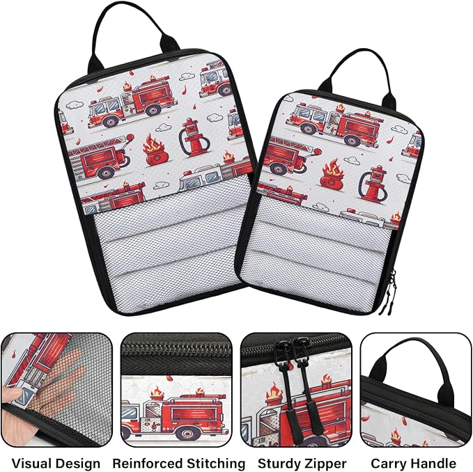 Fire Truck Compression Packing Cubes Transportation 6 Set Travel Packing Cubes for Suitcases Lightweight Expandable Organizers