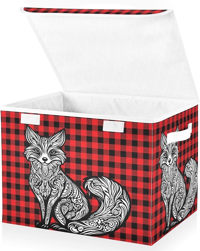 Fabric Storage Bins with Lid Mandala Fox Foldable Storage Boxes 40L Baskets | Foldable & Stackable, Flip Top Dust Guard, Reinforced Handles, Home & Bedroom, Clothes & Toys, Mandala Fox Basket